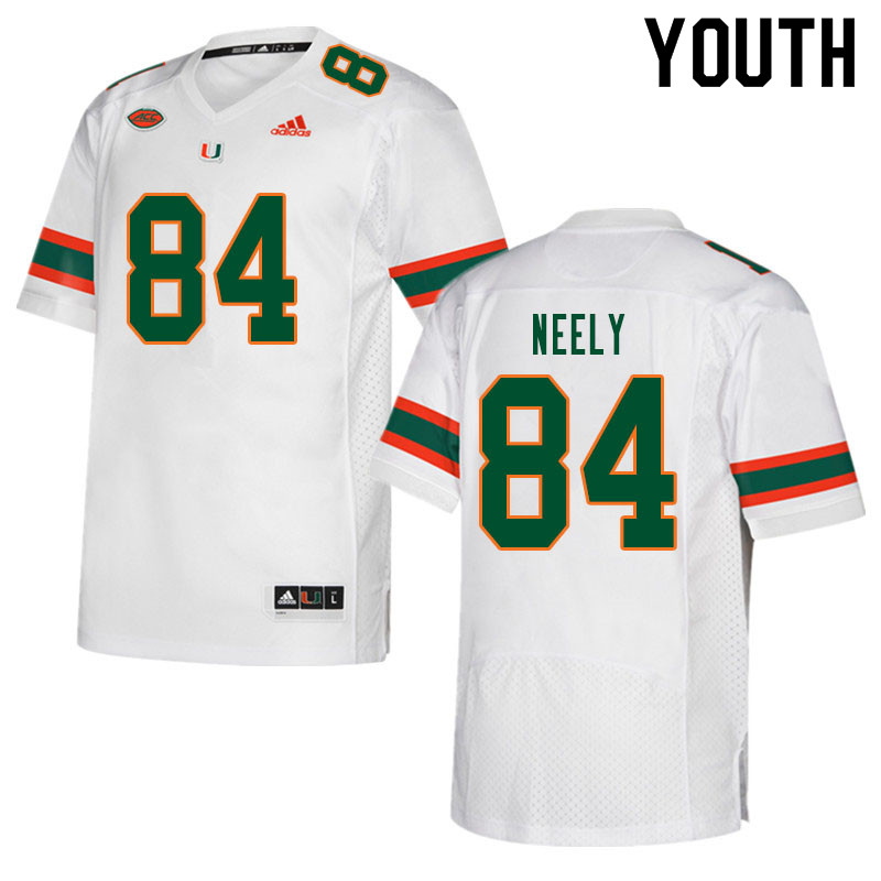 Youth #84 Josh Neely Miami Hurricanes College Football Jerseys Sale-White - Click Image to Close